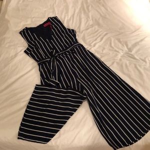 Navy striped culotte jumpsuit